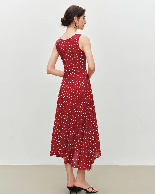 Polka Dot Chiffon Bias-Cut Dress