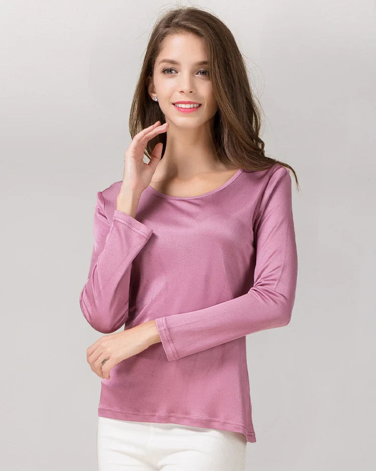 Silk-Blend Long-Sleeve Round-Neck T-Shirt