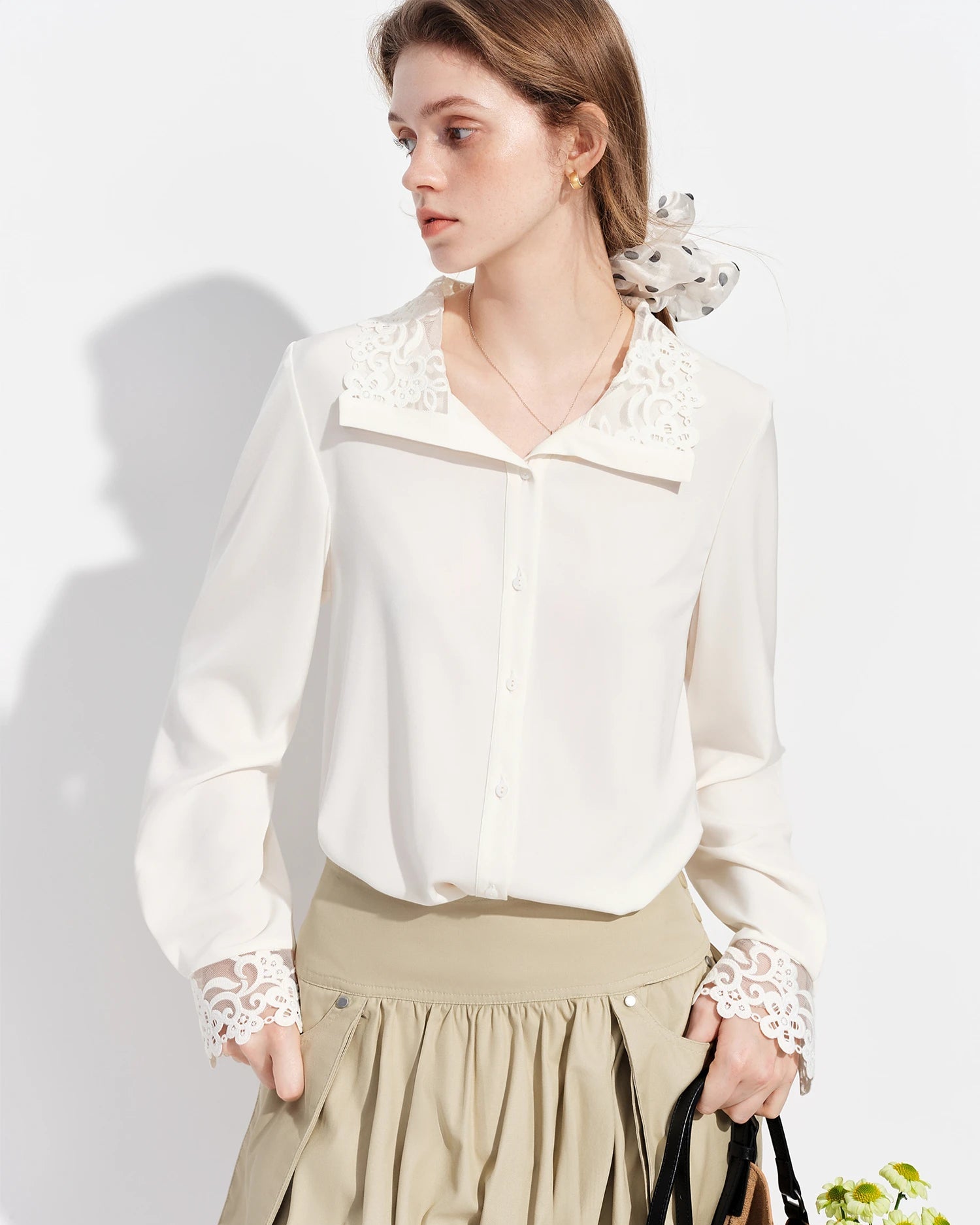Lace-Trimmed Single-Breasted Shirt