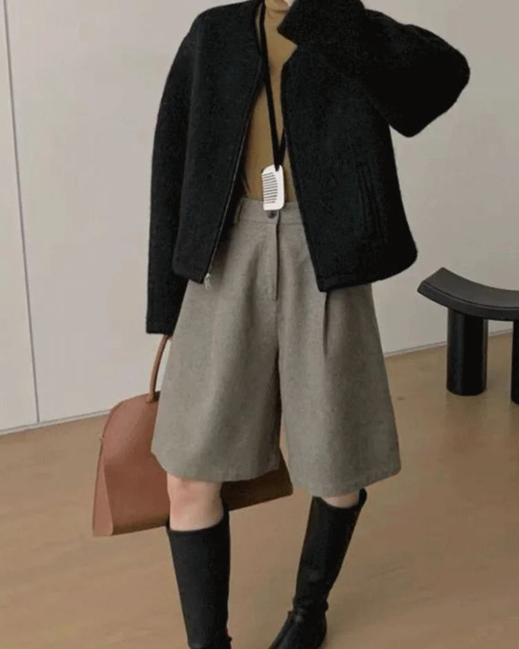 High Waist Loose Pockets Straight Shorts