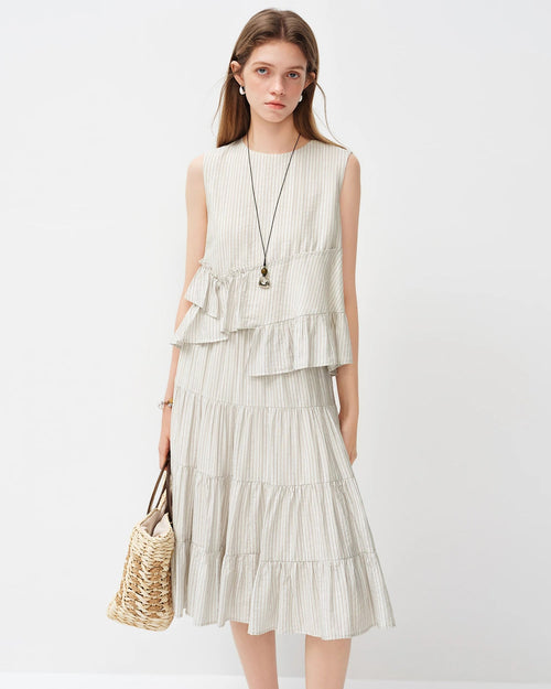 Irregular Sleeveless Casual Striped Shirt