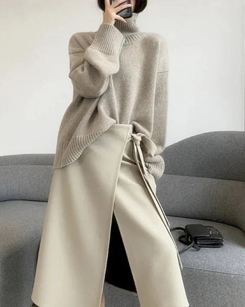 Loose High Neck Wool Pullover Sweater