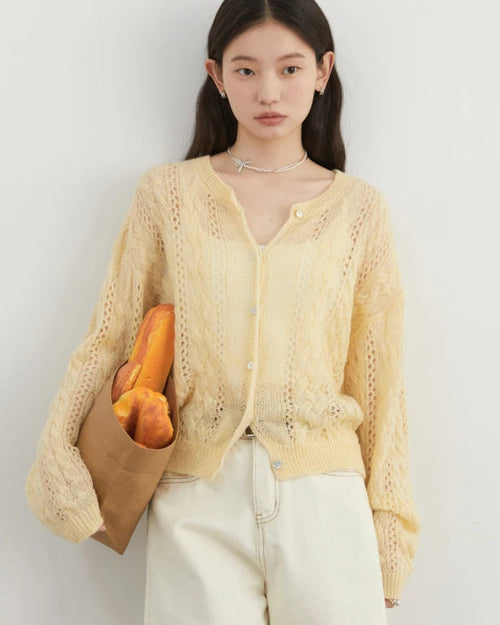 Loose Casual Mohair Hollow Knitted Cardigan