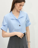 Collared Cotton Blend Short-Sleeved Shirt