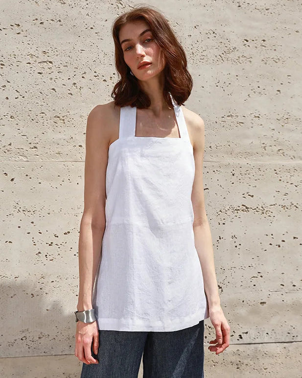 Sleeveless Linen Backless Halter Top