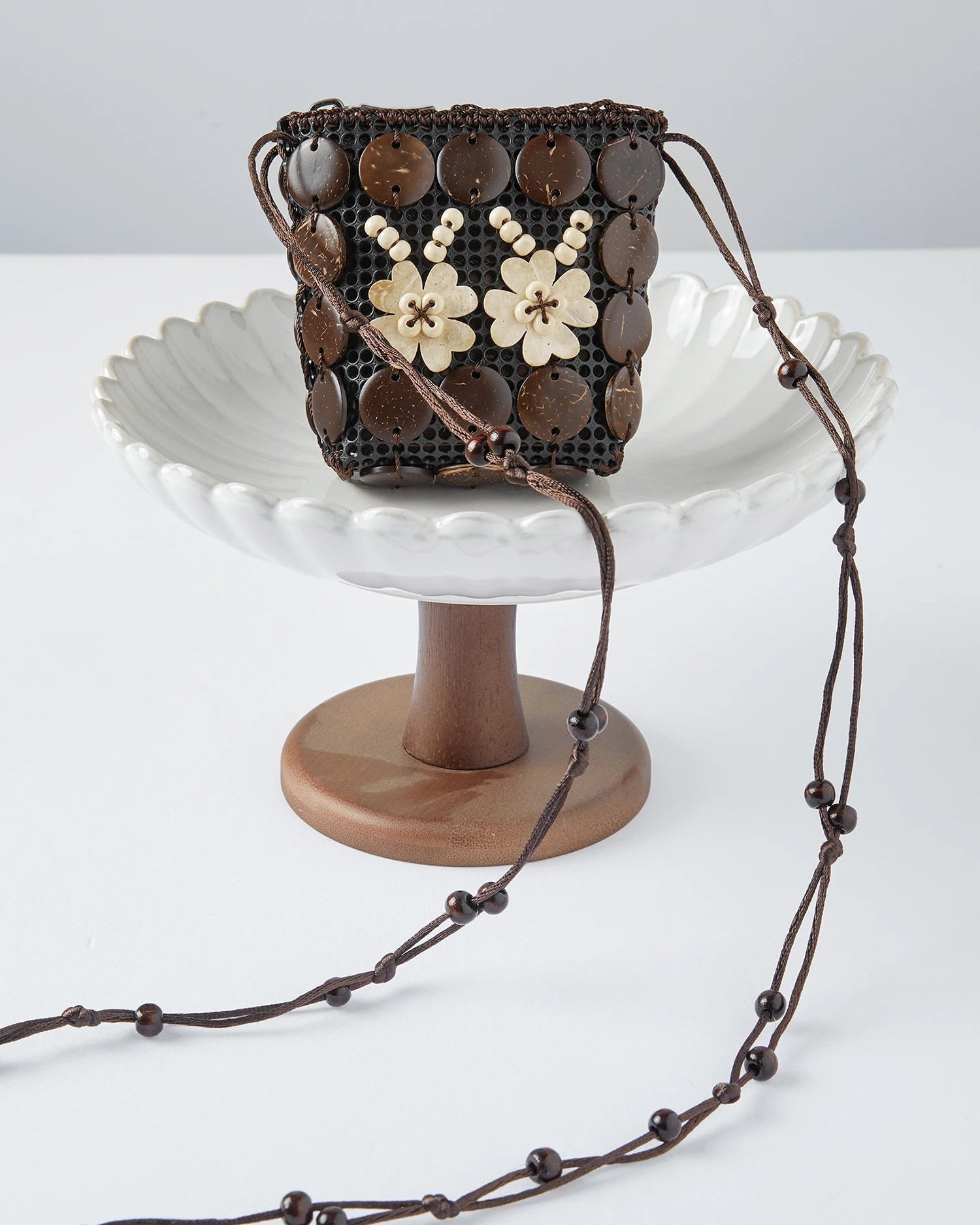 Handmade Wooden Bead Mini Crossbody Bag