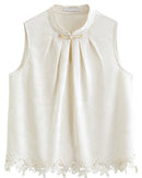 Stand-Collar Frog-Button Sleeveless Shirt