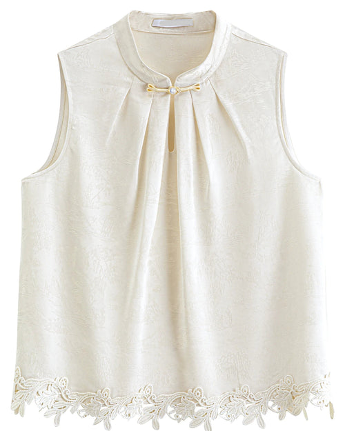 Stand-Collar Frog-Button Sleeveless Shirt