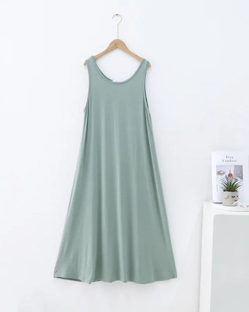 Modal Sleeveless Round-Neck Mid-Calf Sleep Dress
