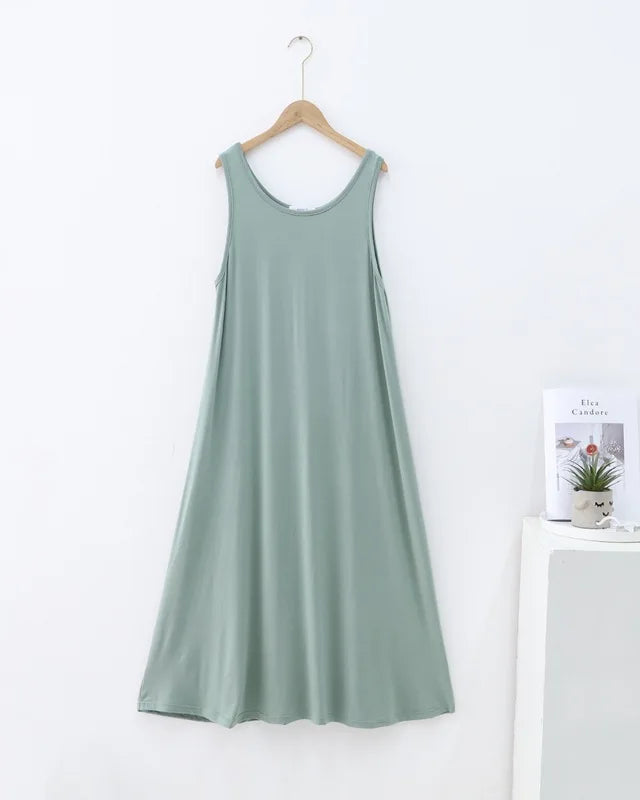 Modal Sleeveless Round-Neck Mid-Calf Sleep Dress
