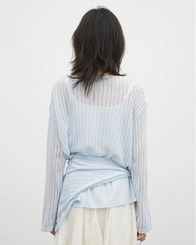 Hollow-Out Slant Shoulder Knit Top