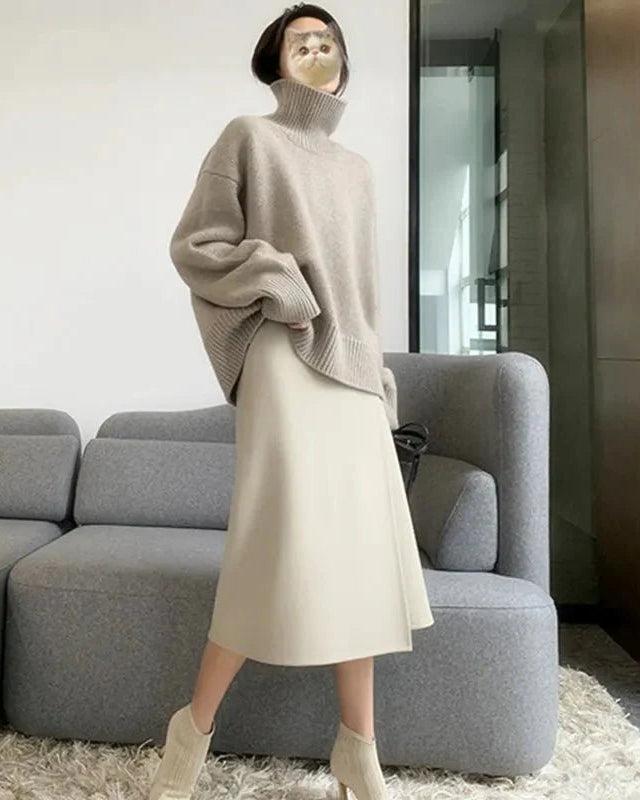 Loose High Neck Wool Pullover Sweater