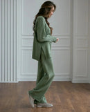 Half Turtleneck Sweater & Wide Leg Pants Knitted Set