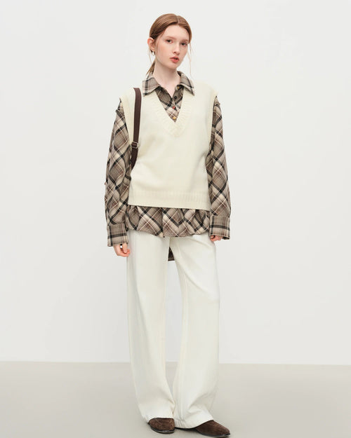 Wool Knit V-Neck Sleeveless Vest