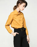 Solid Color Collar Tie Single-Breasted Shirt