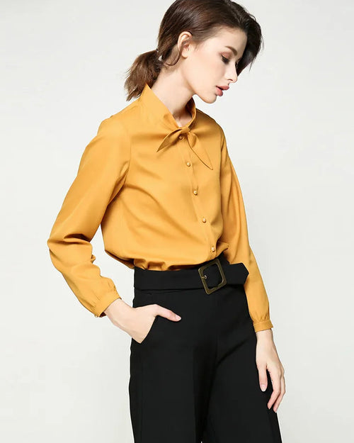 Solid Color Collar Tie Single-Breasted Shirt