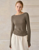 Off-The-Shoulder Slim-Fit Long-Sleeved T-Shirt