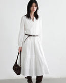 Striped Lantern Sleeve A-Line Midi Dress