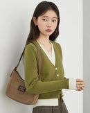 Contrast Trim V-Neck Knit Cardigan