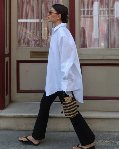 Cotton Minimalist Lapel Long-Sleeve Shirt