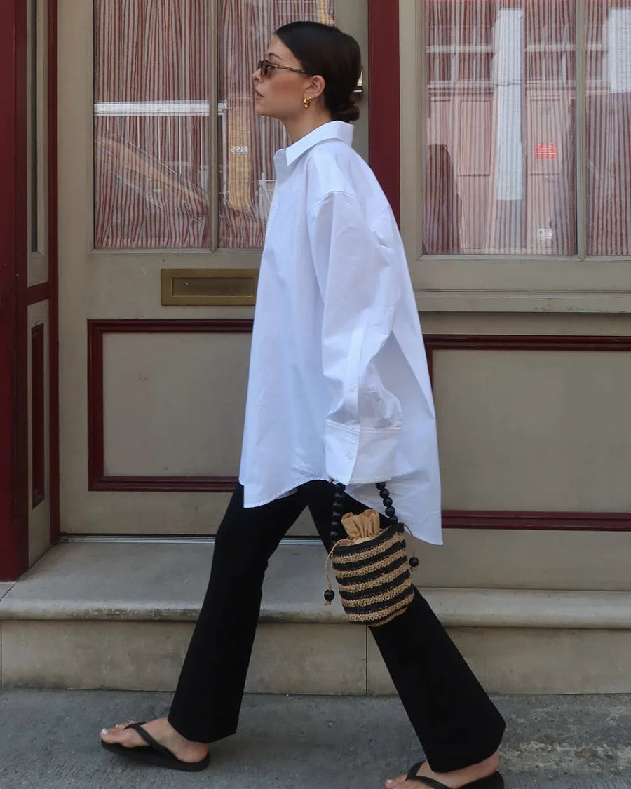 Cotton Minimalist Lapel Long-Sleeve Shirt