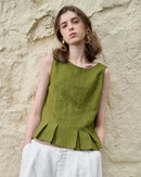 Ruched Linen Sleeveless Vest Top