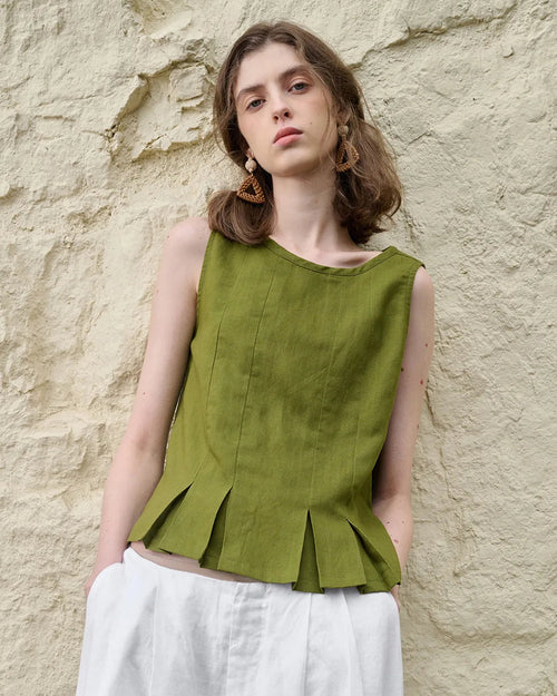 Ruched Linen Sleeveless Vest Top