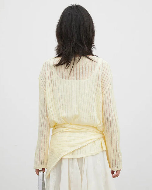 Hollow-Out Slant Shoulder Knit Top