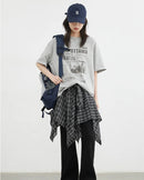 Plaid Asymmetric A-Line Cotton Midi Skirt