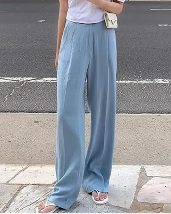 High-Waisted Wide-Leg Straight Pants