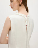 Wood Ear Edge Linen Round Neck Sleeveless Dress