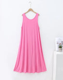 Modal and polyester knit sleeveless sleep dress with a round neckline. Soft, lightweight & breathable mid-calf fit for summer, sizes L–XXL.