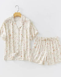 Satin Willow Print Short Sleeve Shirt & Shorts Pajama Set