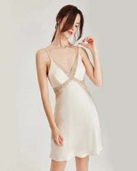 Mulberry Silk Lace V-Neck Spaghetti Strap Sleep Dress