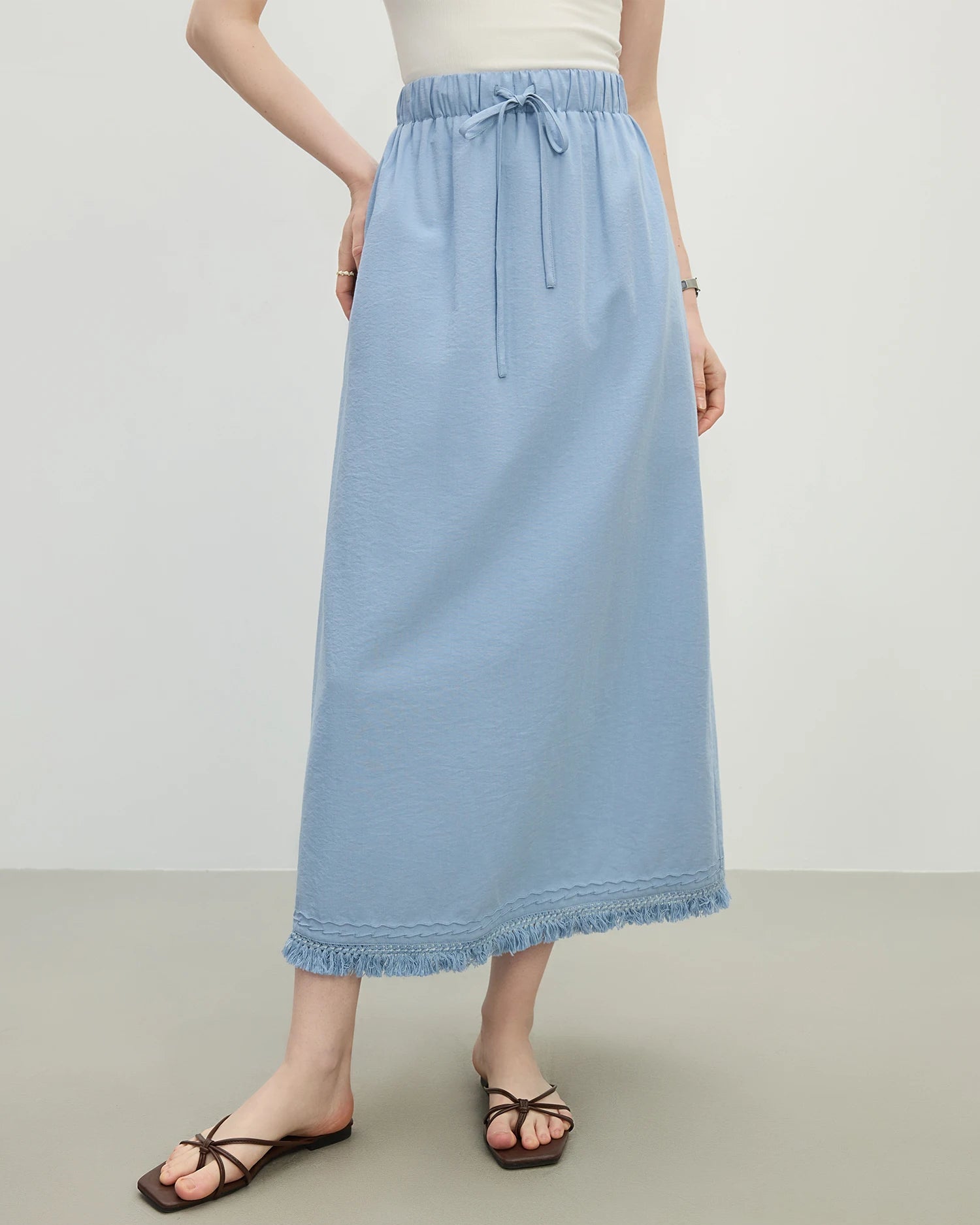 Loose-Fit Solid-Color A-Line Knit Skirt