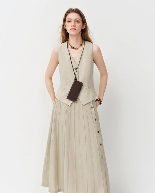 Loose-Fit V-Neck Woven Sleeveless Vest