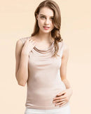 Silk-Viscose Draped Collar Sleeveless Tank Top