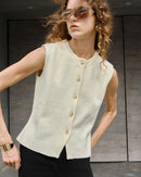 Retro Round Neck Button Sleeveless Vest