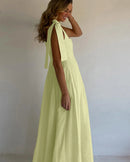 Square Neck Pleated Cotton Maxi Dress