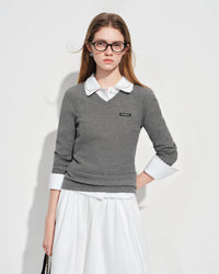 Straight-Shoulder V-Neck Knit T-Shirt