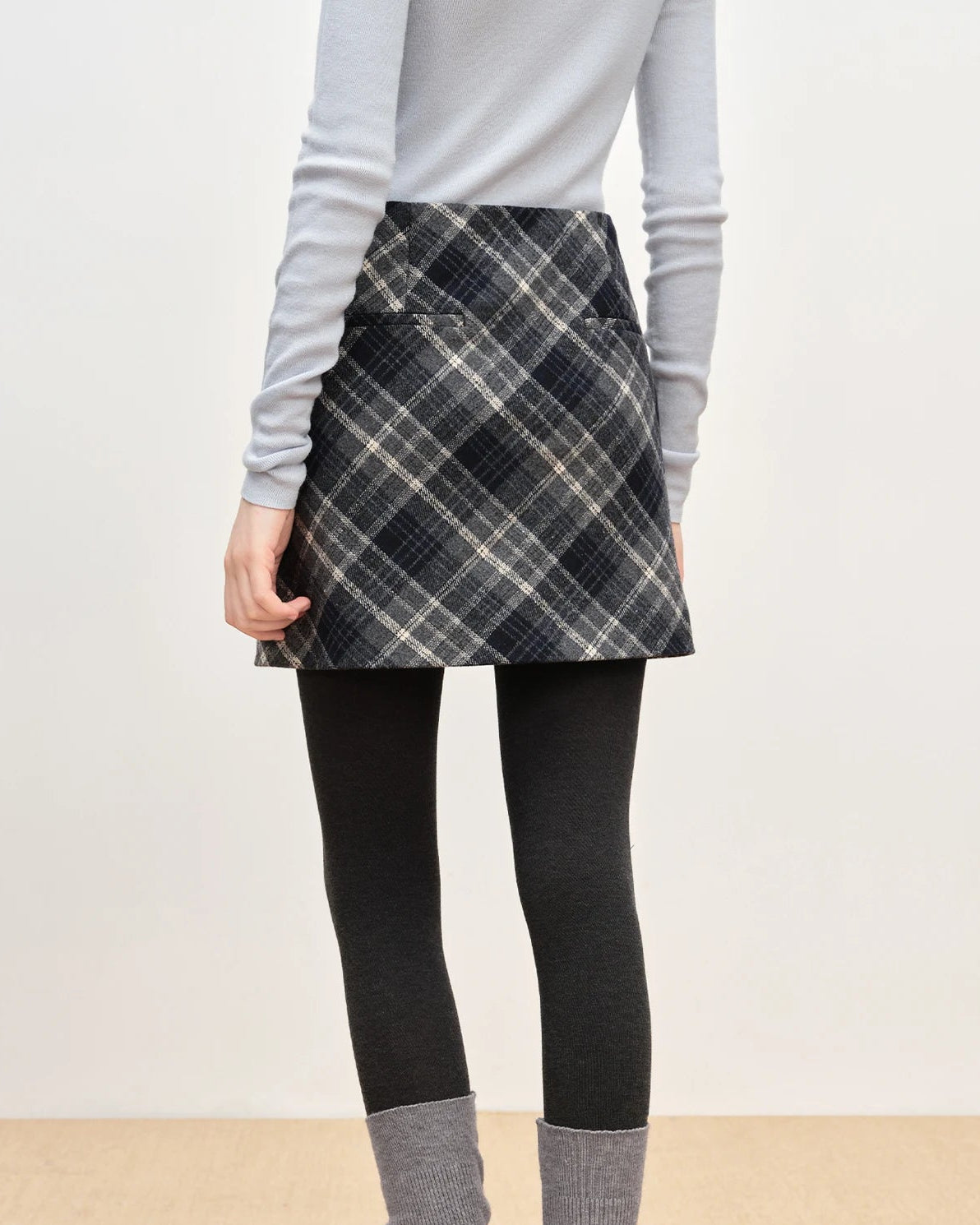 Retro Plaid High-Waist Knit Mini Skirt
