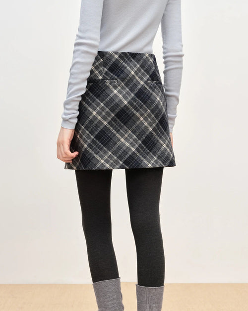 Retro Plaid High-Waist Knit Mini Skirt