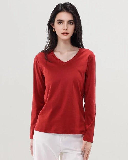 Soft Knit V-Neck Long Sleeve Top