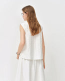 Lace-Trimmed V-Neck Cotton Shirt