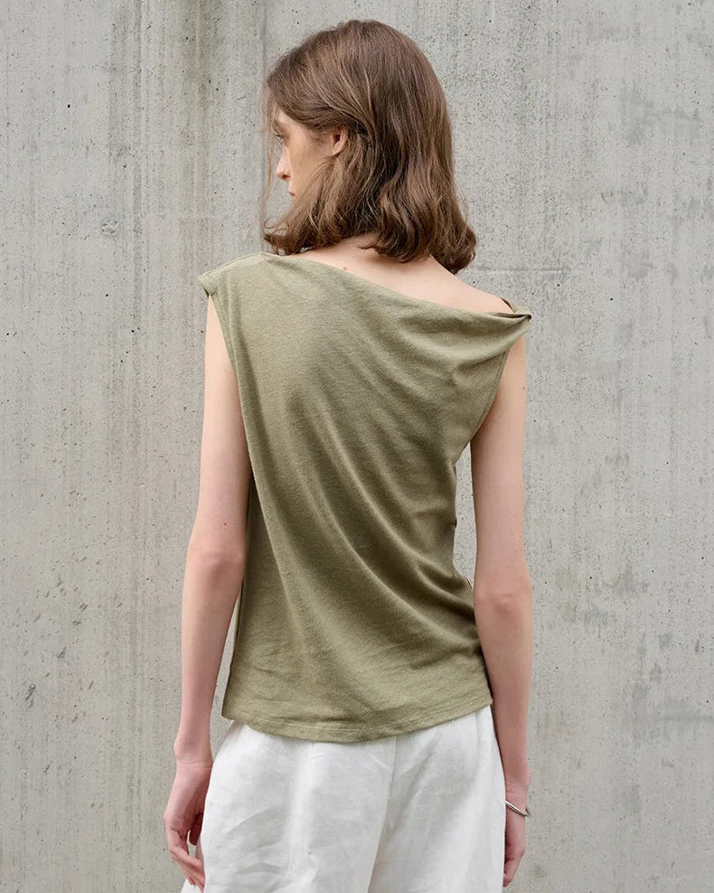 Irregular One-Shoulder Sleeveless T-Shirt