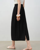 Linen Blend Stretch Waist A-Line Skirt