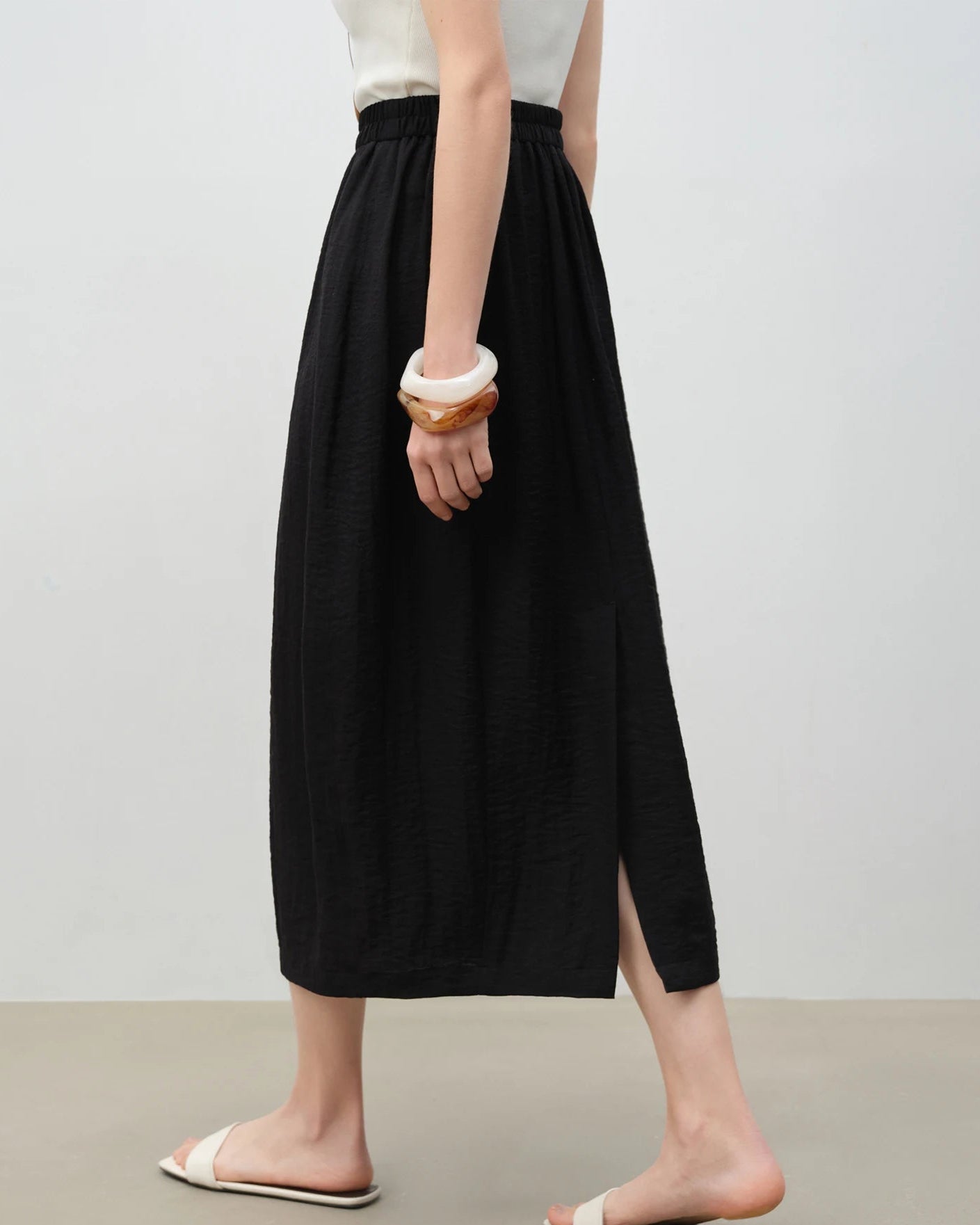Linen Blend Stretch Waist A-Line Skirt