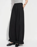 Elastic-Waist Wide-Leg Flared Trousers