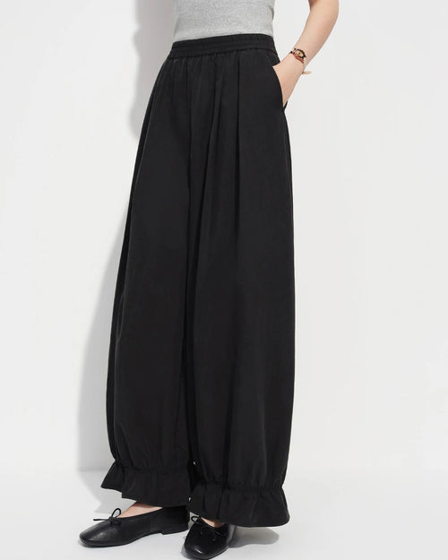Elastic-Waist Wide-Leg Flared Trousers