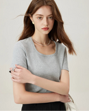 Soft Stretchy Square-Neck Knit T-Shirt